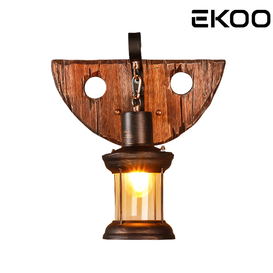 

EKOO American retro coffee barber shop bar creative solid wood wall lamp LOFT living room bedroom bedside decorative wall lamp