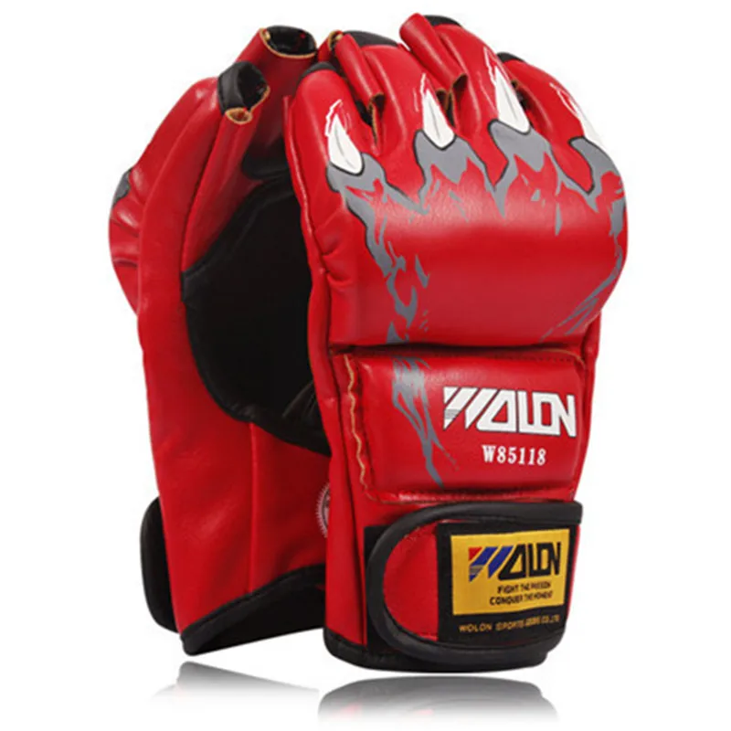 Leather Boxing Gloves Half Finger MMA Muay Thai Sanda Boxing Training