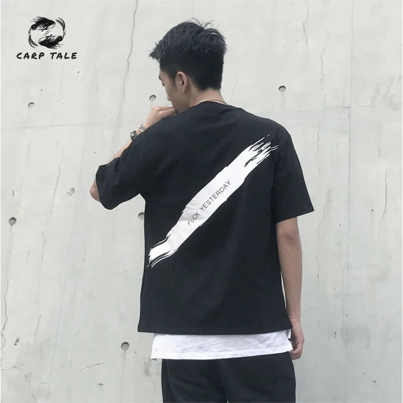 

2019 Hong Kong style new loose 5 points sleeves half sleeve student couple five-point sleeves fashion fashion wild short sleeve