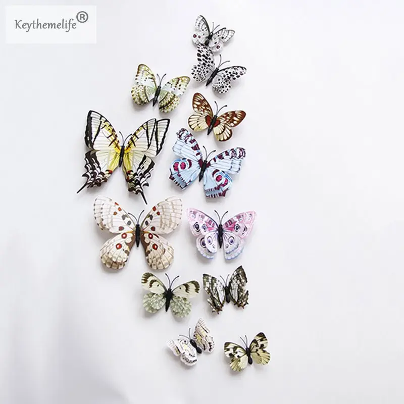 12 шт 3D бабочки наклейки на стену двухслойные крылья бабочки Красочные украшения спальни для украшения дома Прямая поставка