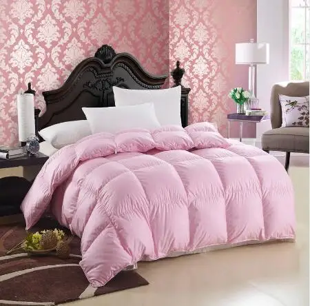 Теплая мягкая зимняя одеяло 95% гусиное пуховое одеяло пуховое постельное белье наполнитель/наполнитель Король Королева двойной размер пододеяльник чистый цвет белый или розовый - Цвет: 2