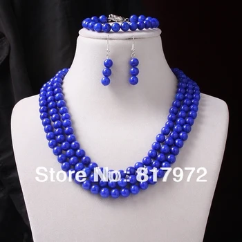 

Charm Charm Lapis Lazuli Round Bead Multilayer Handmake Necklace Set Woman Fashion Party