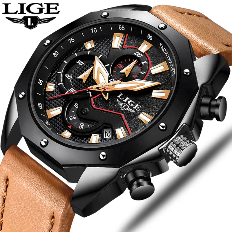 

2018 The New LIGE Mens Watches Top Brand Luxury Military Sport Watch Men Leather Waterproof Quartz Wristwatch Relogio Masculino