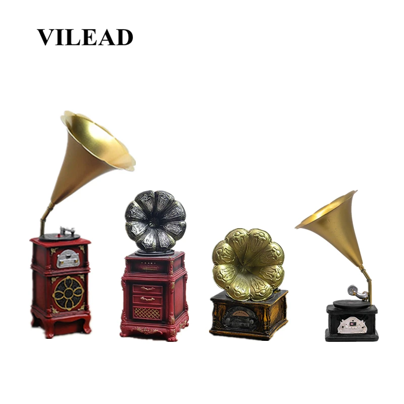 

VILEAD 4 Styles Resin Phonograph Figurines Nostalgic European Retro Ornaments Models Creative Home Living Room Decoracion Hogar