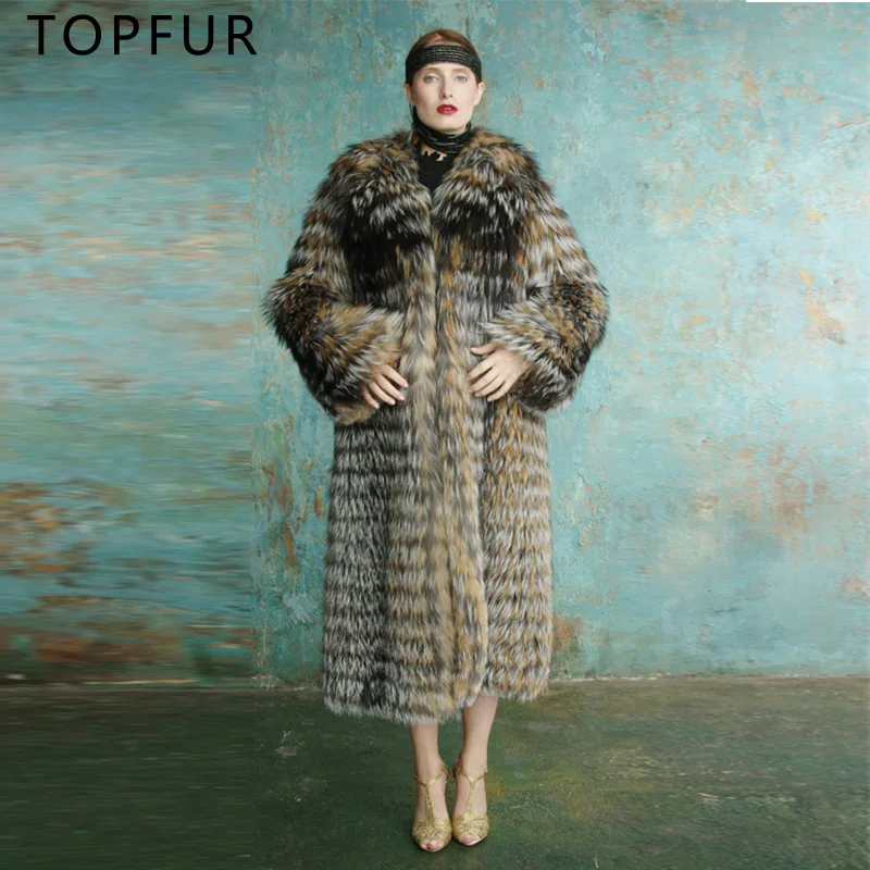 

TOPFUR Solid Turndown Fur Collar Plus Size Casual Women Real Fox Fur Jacket Luxurious Winter Fur Coat X-Long O-Neck Coat