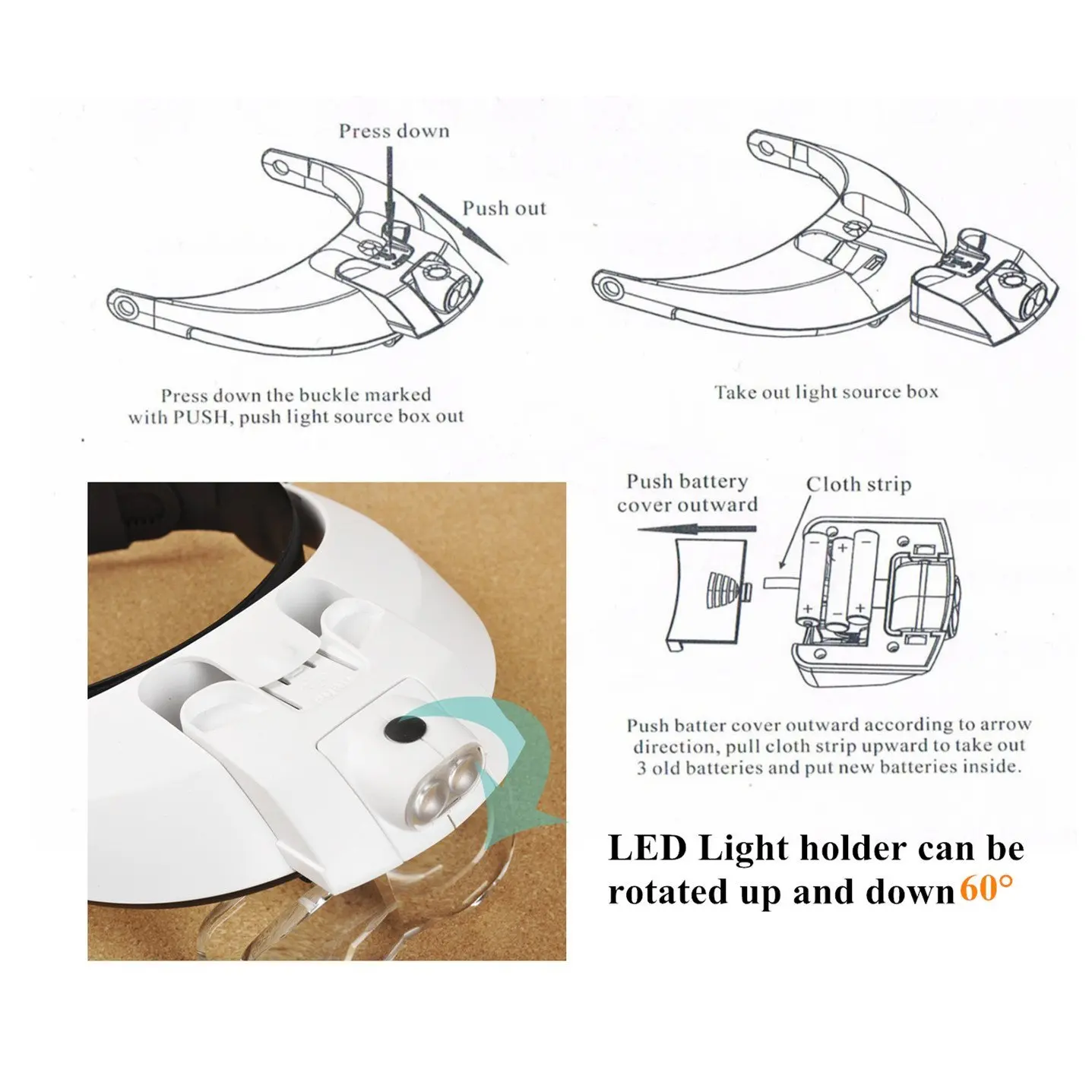 Newest Hands Free Headband Magnifying Glasses Helmet Loupe with LED Light 5PCS Lens Magnifier Detachable Headlamp Repair Tools