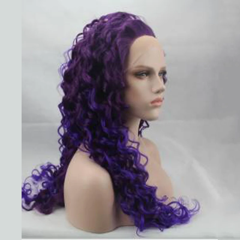 Cheap Good Quality Heat Resistant Synthetic Purple Lace Front Wig For
