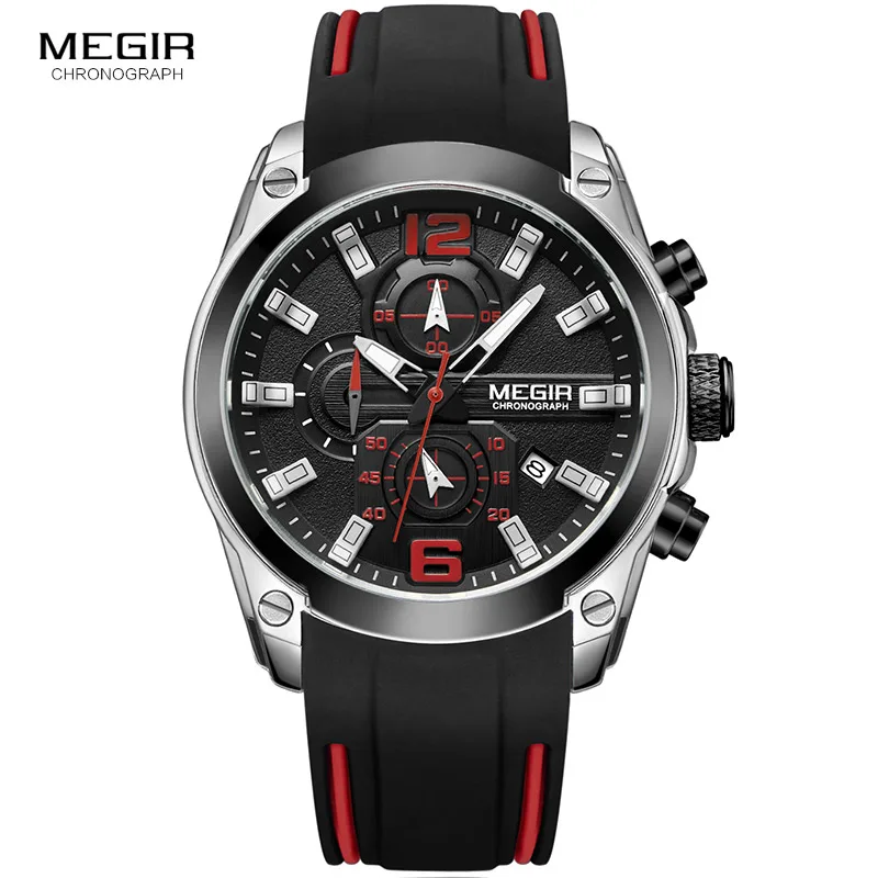 Оригинальные мужские кварцевые часы MEGIR, часы из натуральной кожи для гонок, мужские Студенческие часы с хронографом, мужские светящиеся стрелки - Цвет: MN2063GS-BK-1