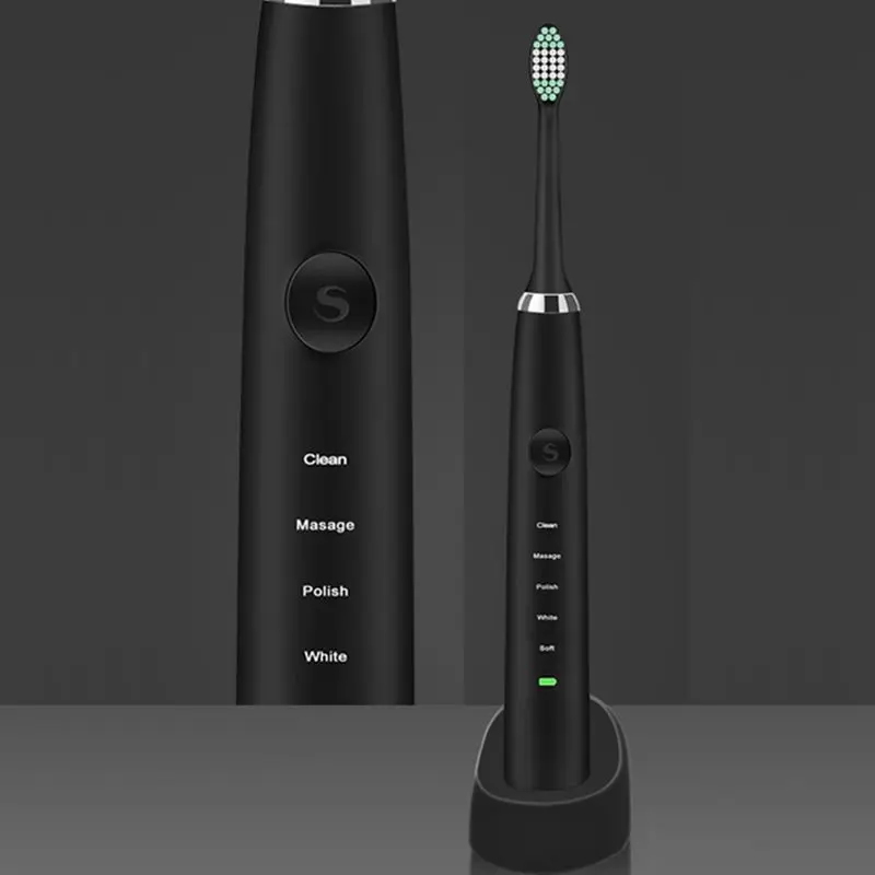 Перезаряжаемая электрическая зубная щетка USB, звуковая вибрационная электрическая зубная щетка, IPX7 Водонепроницаемая электрическая