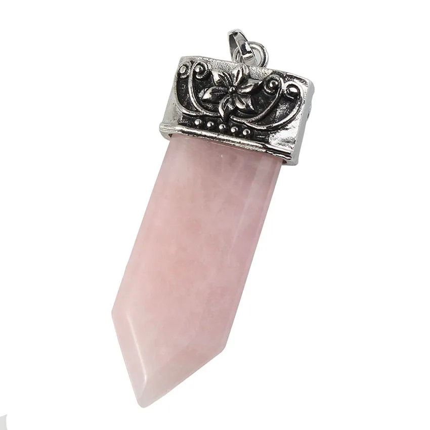 Natural Gnergy Gemstone~ Silver Plated Sword Stone Natural Rose Pink Quartz With Flower Pendant Sword Fashion Jewelry 3 AA00201027102c