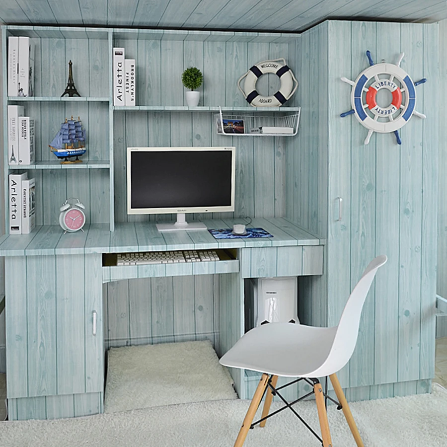 Pvc Self Adhesive Wood Wallpaper Wardrobe Cupboard Table Furniture