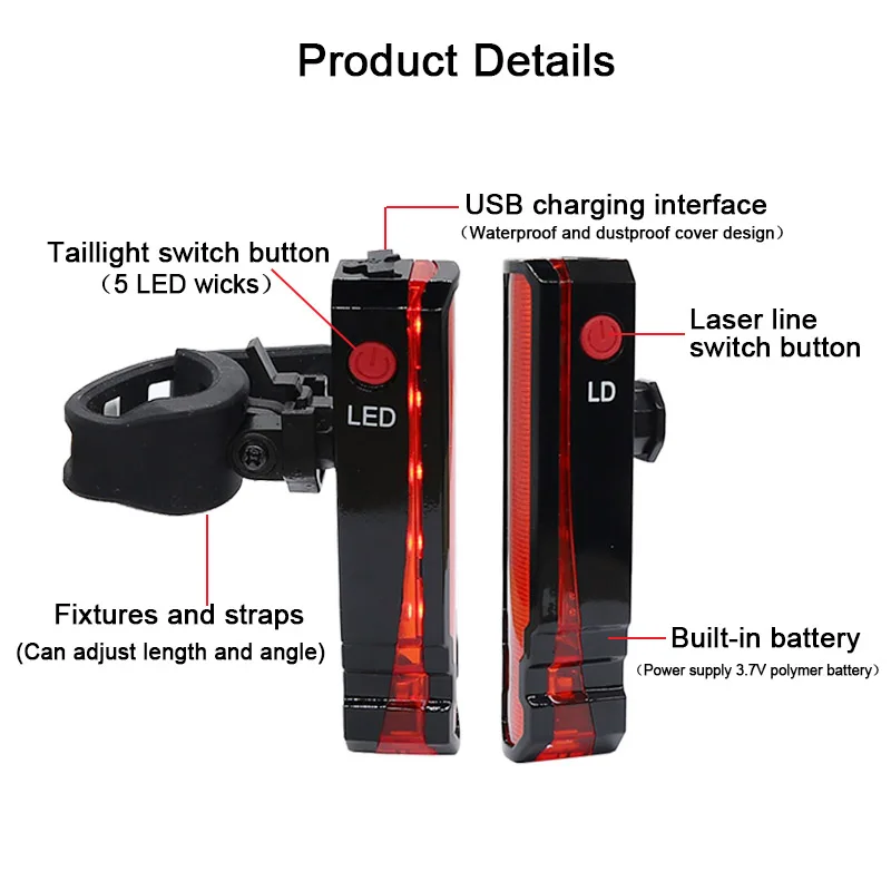Best FTW Bike Tail Light Laser USB Rechargeable Bicycle Rear Back Light Powerful Waterproof for Night Cycling safety LED Lamp TL2291 2
