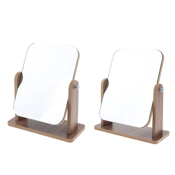

2Pcs Desktop High Definition Makeup Mirror With Wood Frame Free-Standing for Personal Use,Travelling