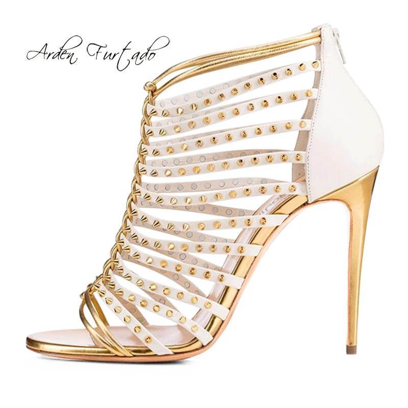 

Arden Furtado 2019 summer stilettos heels peep toe gladiator fashion sandals shoes woman pointed toes high heels party shoes 45