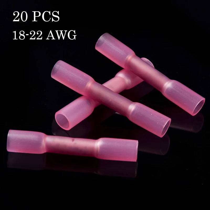 

20PCS/Set Heat Shrink Terminals 18-22 AWG Insulated Waterproof Splice Butt Wire Connectors Cable Crimp Terminals Connectors Kit