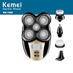 Kemei 5 в 1 электробритва для мужчин триммер для волос в носу моющийся 4D плавающее лезвие головка бритва триммер для бритья бороды носовой