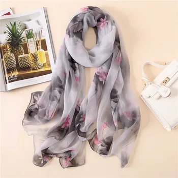 

2020 Fashion Silk Shawls Wraps Women Scarf Floral Print Beach Pashmina Scarves Sunscreen Stole Bandana