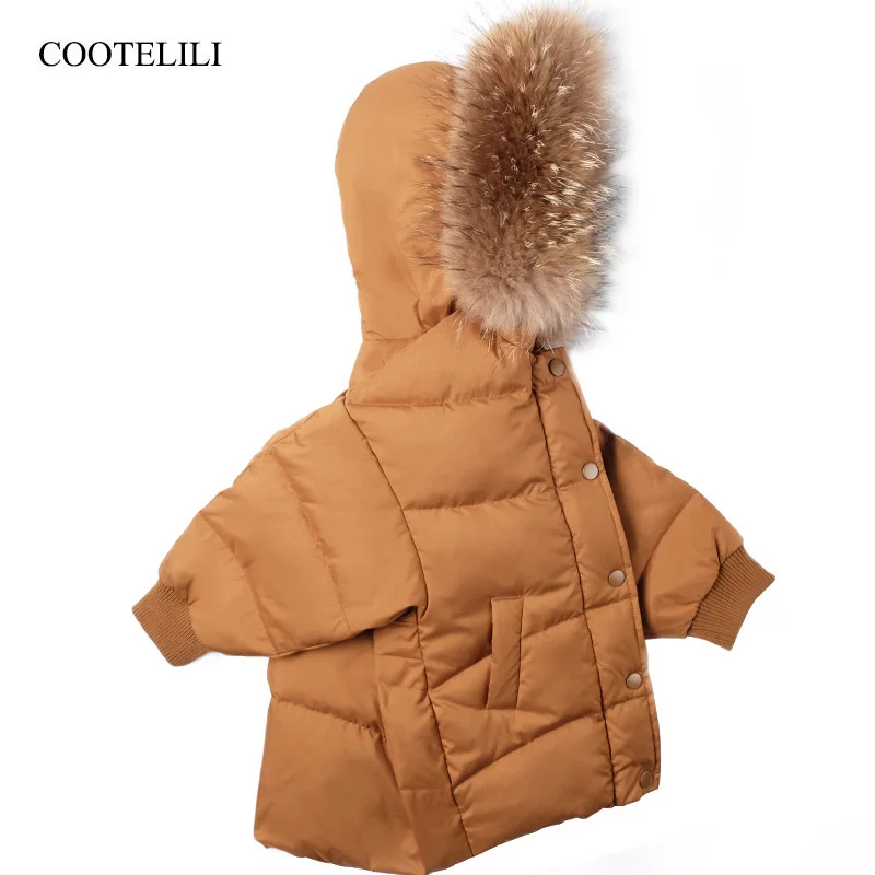 

COOTELILI Warm Jakcet For Girls Coat Boys Winter Jacket Parka Real Raccoon Fur Snowsuit Kids Girls Clothes Winter 90-130cm