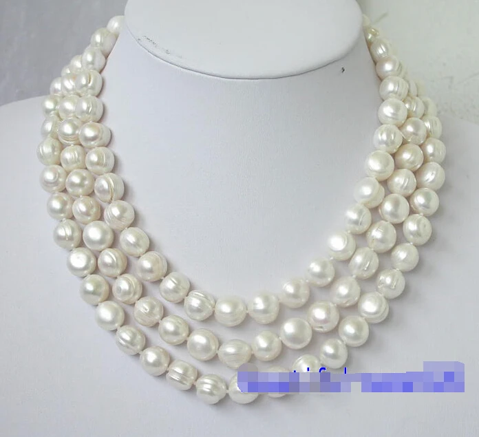 

N863 NATURAL 12mm 3strands white pearls necklace