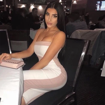 

New Fashion Hot Sale Sample Casual Bandage Spaghetti Strap Women Bodycon Party Dress Club Outfit Date Charming Vestido Wholesale