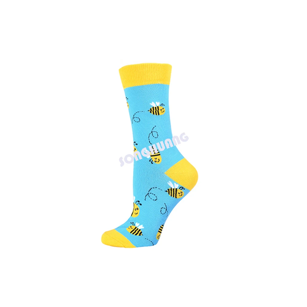 Уличные новые хлопковые носки с рисунком ананаса, перца, банана, фруктов и овощей, фламинго, лошади, носки, цветные забавные носки для мужчин и женщин - Цвет: bee