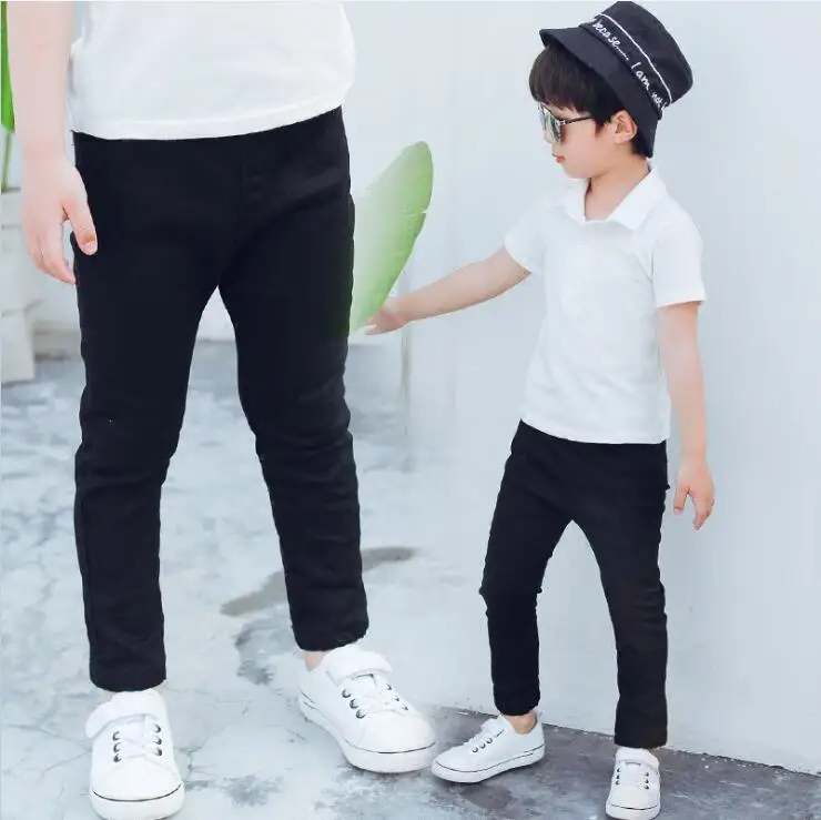 Boy's and Girl white trousers new children's black casual pants boy slim feet red green black 2-10 years old - Цвет: Черный