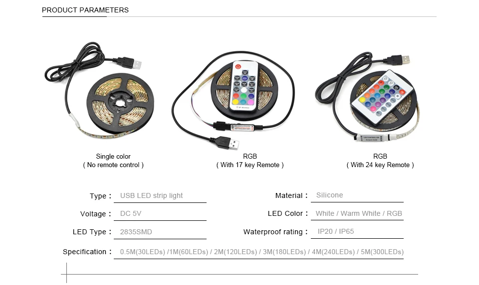 3528 USB СВЕТОДИОДНЫЙ светильник DC 5 в RGB светильник для кухонная полоска лампа 1 м 2 м 3 м 4 м 5 М лента с RF ИК-пультом ТВ фоновая подсветка