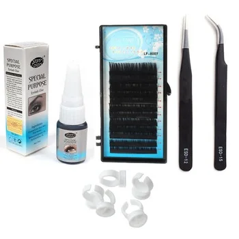 4 Items Eyelash Extension Kit For False Eyelash Extension With 15ml Eyelash Glue & Mixed Size Fake lashes & Ink cup and Tweezers