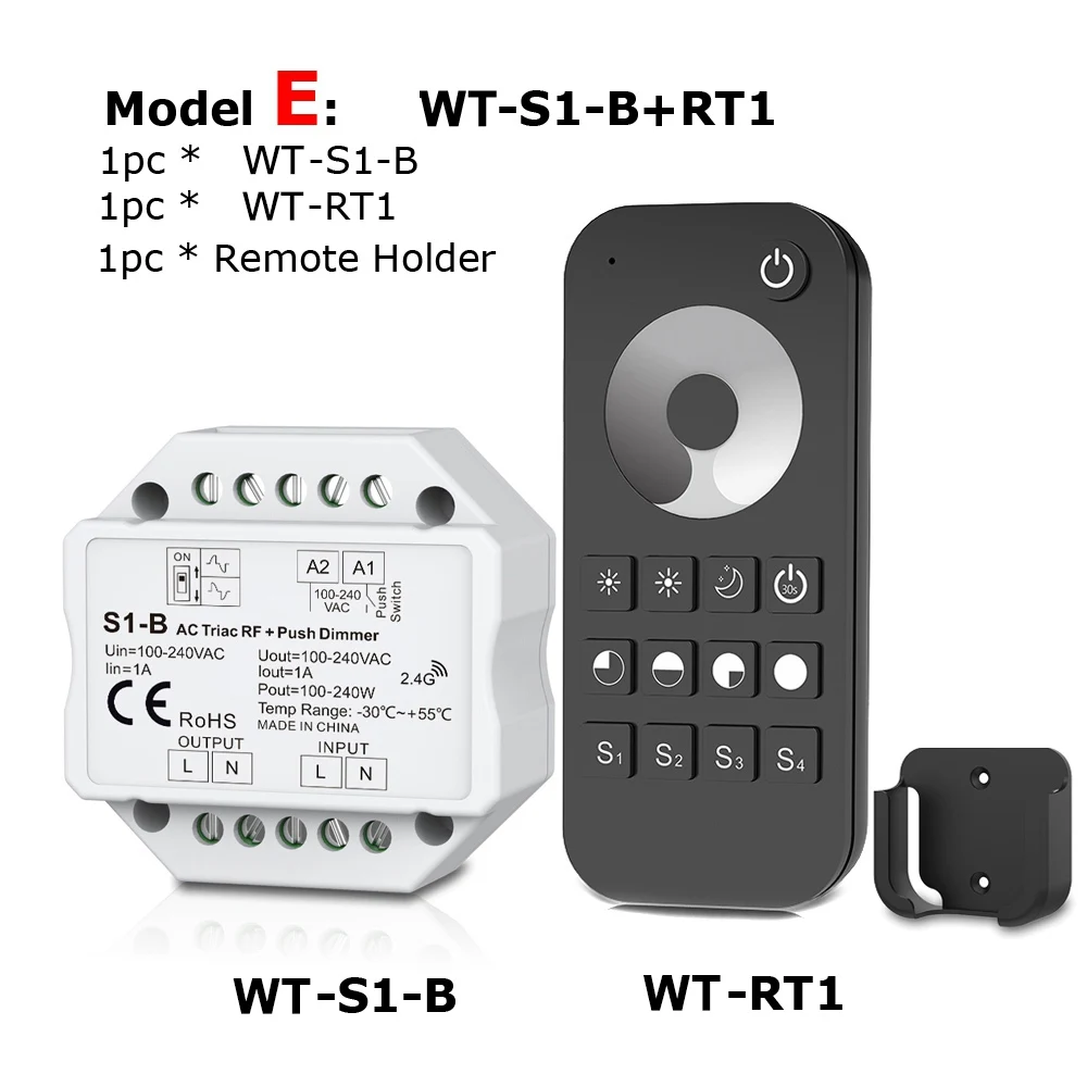 Светодиодный диммер 220 V 230 V 110 V AC Triac RF беспроводной 2,4G дистанционный кнопочный переключатель с регулировкой яркости контроллер для одного цвета светодиодный ламповый светильник - Цвет: Model E