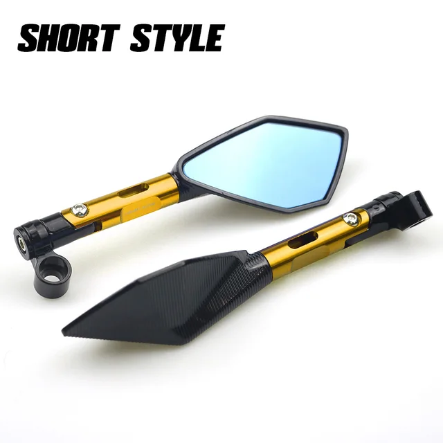 Universal CNC Aluminum Motorcycle Handlebar Rear View Mirrors Blue Anti-glare Mirror for Honda Yamaha Suzuki Scooter ktm Short Gold