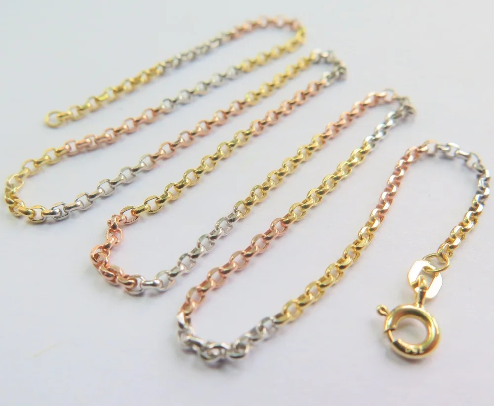 

15.7"L Pure 18k Multi-Tone Gold Women Luck 2mmW Rolo Link Chain Necklace