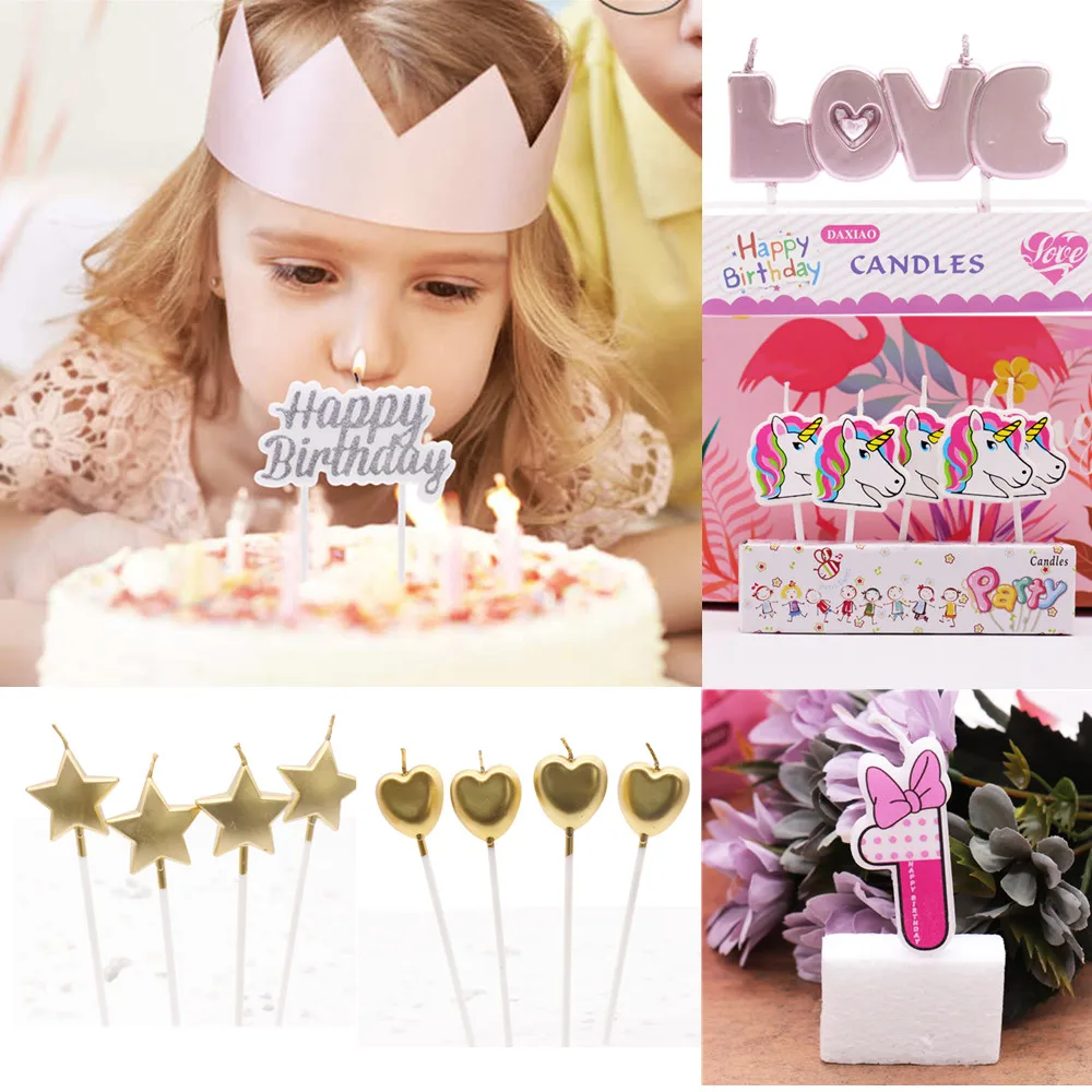 

Creativity Unicorn Party Candle Birthday Party Pink/Blue Number Cake Candles Cute LOVE Heart Star Wedding Party Cake decorations