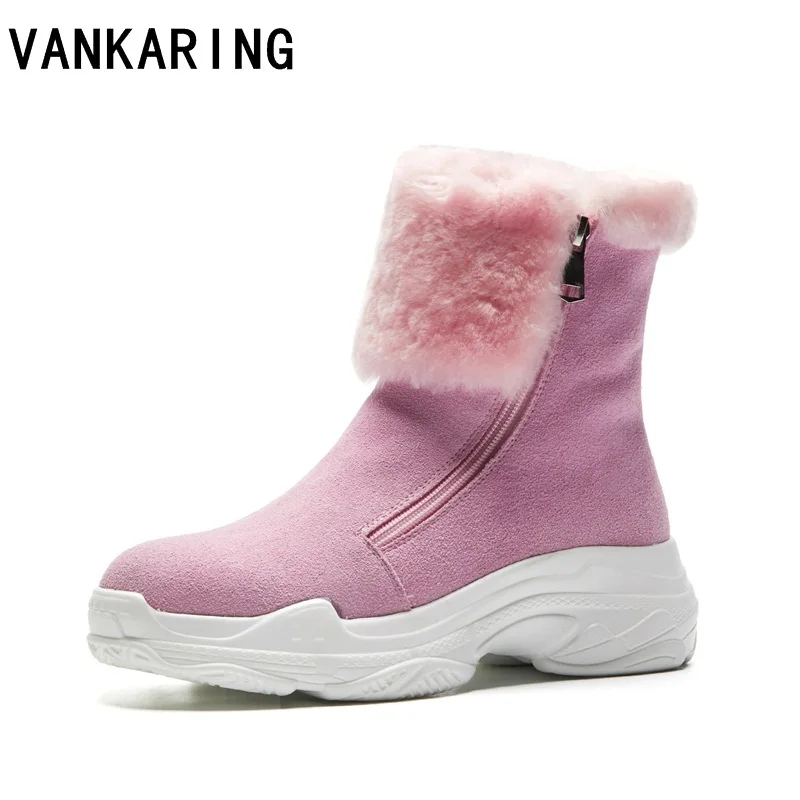 

genuine suede leather fur ankle boots for women platform wedge riding boots black fashion snow boots brand winter boots women