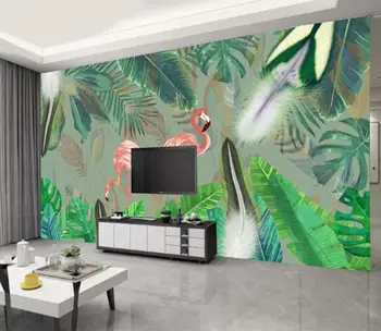 

Custom 3D wallpaper Nordic green leaf feathers small fresh background wall decoration - high-grade waterproof material