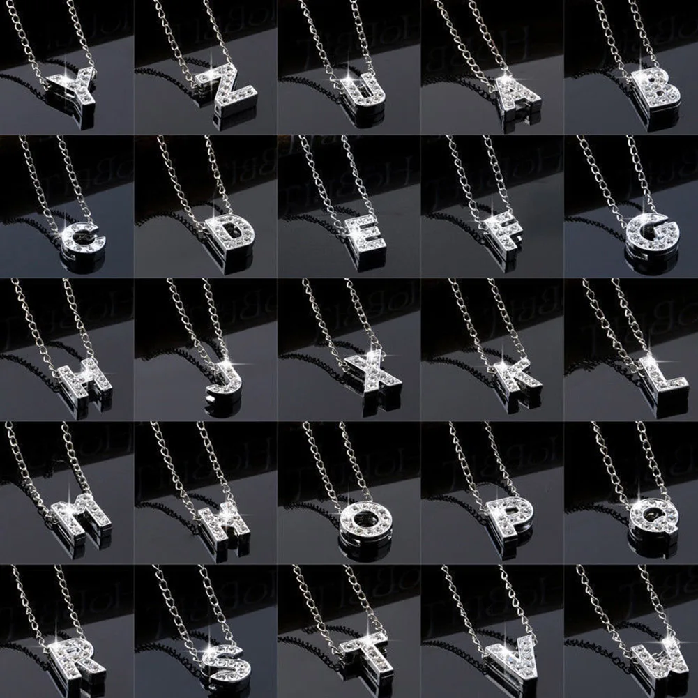 1 шт. Кристалл Посеребренная первоначальная буква алфавит подвески ожерелья для