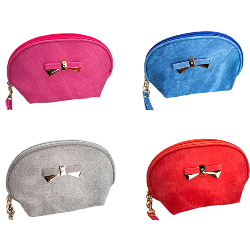 

Women cosmetic bag retro bowknot canvas makeup organizer brushes storage zipper pouch