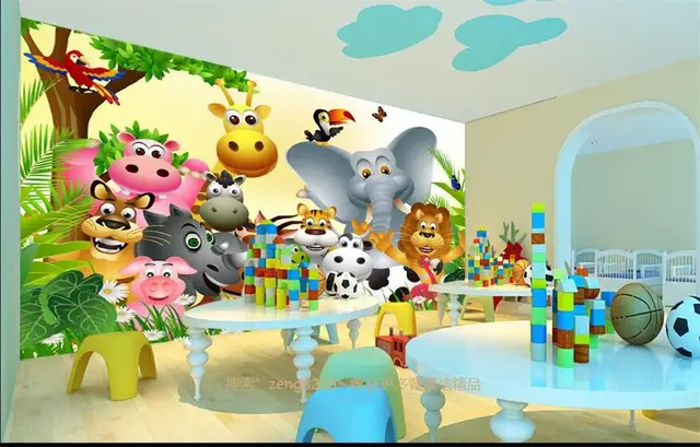 Wallpaper Photo Custom Mural Kids Room Cartoon Cute Wallpaper Photo Custom Mural Kids Room Cartoon Cute Animal Hy Jungle Painting Sofa Background Non Woven Sticker