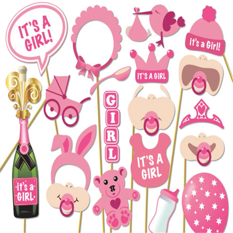 

17pcs/set Its A Girl Pink Photo Booth Props Photobooth DIY Kits on Sticks Perfect Baby Shower Babyshower Decoration Favor Gifts
