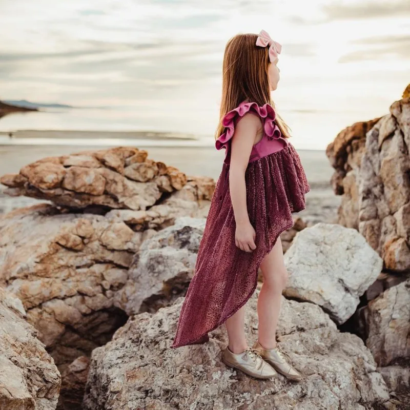 

2018 New Baby Girl Dress Dovetail Irregular Hem Stiching Dress Mad Hatter Festival Party Girl Princess Dress S2