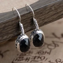 Серебряные серьги S925 серебряные инкрустированные серьги с черным ониксом Античный