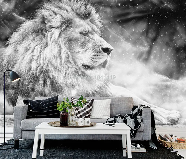 На заказ любой размер Настенные обои 3D черный и белый лев настенная живопись Гостиная ТВ диван спальня домашний декор 3 D Papel де Parede