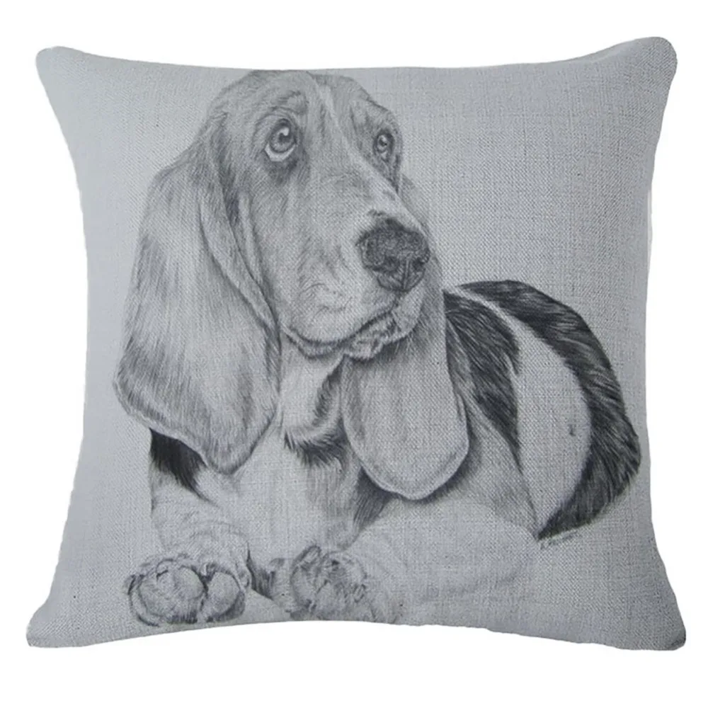 Sketsa Gambar Sarung Bantal Persegi Gaya Anjing Kartun Dicetak
