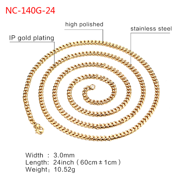 Fashion Stainless Steel 24/30inch Long Chains Necklaces For Men 3mm/5mm/7mm Wide Gold-Color Necklace Chain Jewelry