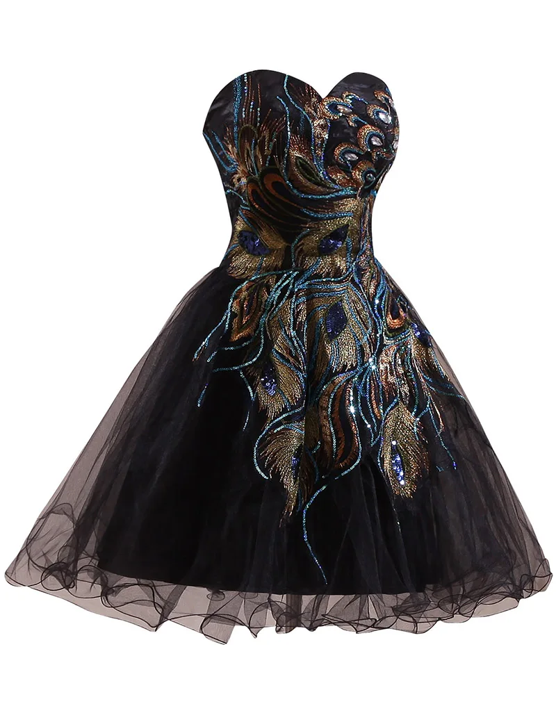 169 2017 New Peacock Lace Royal Blue Black Short Prom Dress Cheap Homecoming Graduation Dress (6)