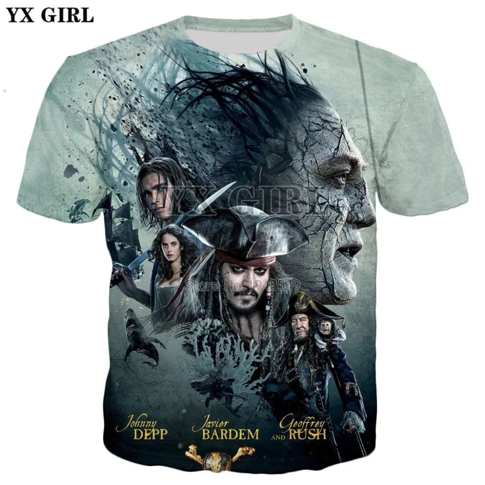 YX GIRL Jack Sparrow, футболка с 3d принтом из фильма Пираты Карибы, новинка, Мужская/женская летняя стильная повседневная футболка