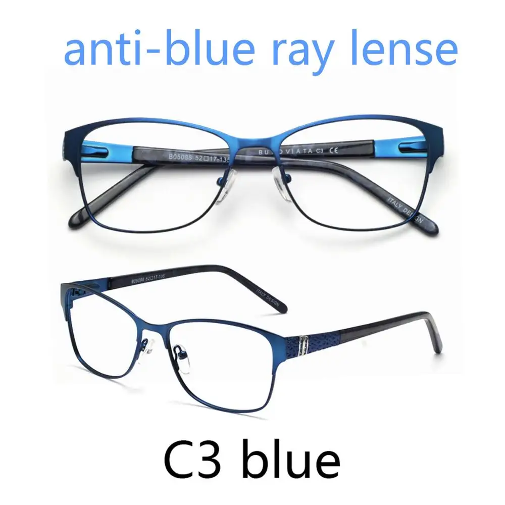 C3a blue Асферические женские металлические очки, оправа, модные ультралегкие готовые очки для близорукости, стразы, ультралегкие OCCI CHIARI BONEZ - Цвет оправы: C3a blue