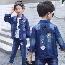 version of children’s clothing 2018 gir jeans autumn new boys and girls cowboy suit in the big children fashion two-piece set