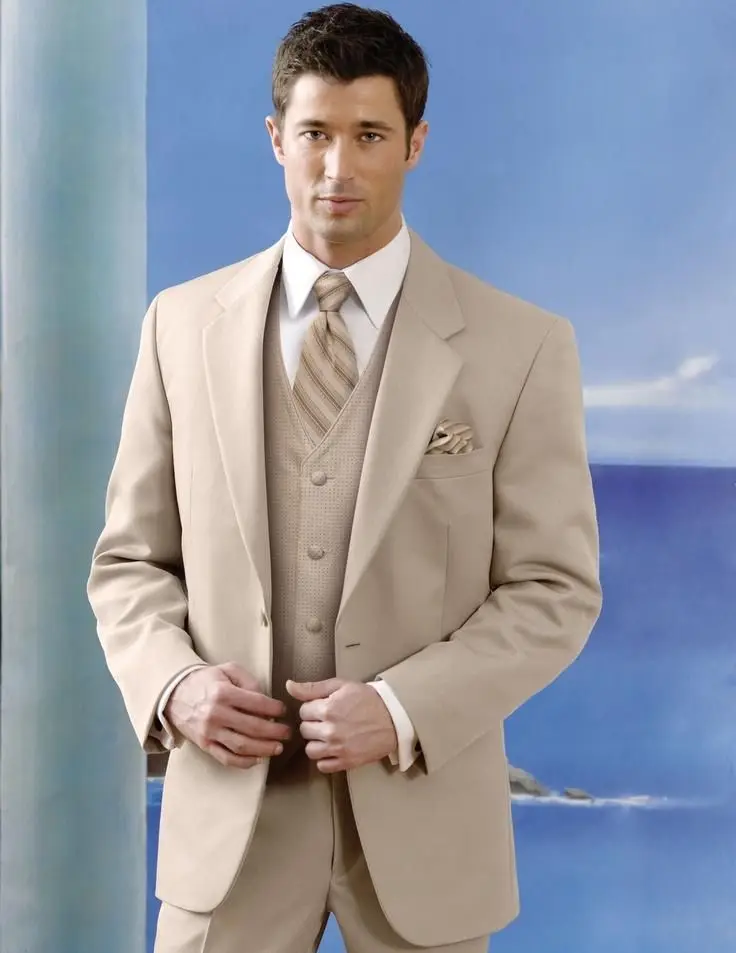 Tailored madeFashionable High quality Beige Groom Tuxedos