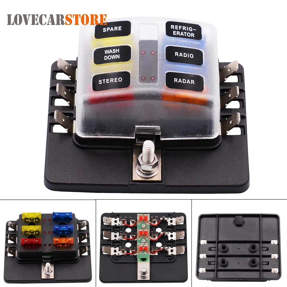 Max 32V пластиковая крышка 6 Way Blade держатель предохранителя M5 шпилька с Светодиодный