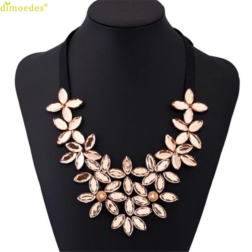 

Diomedes Koly New Necklace Women Flower Ribbon Chain Short Necklace Pendant Crystal Choker Chunky Collar Necklace Gift Choker